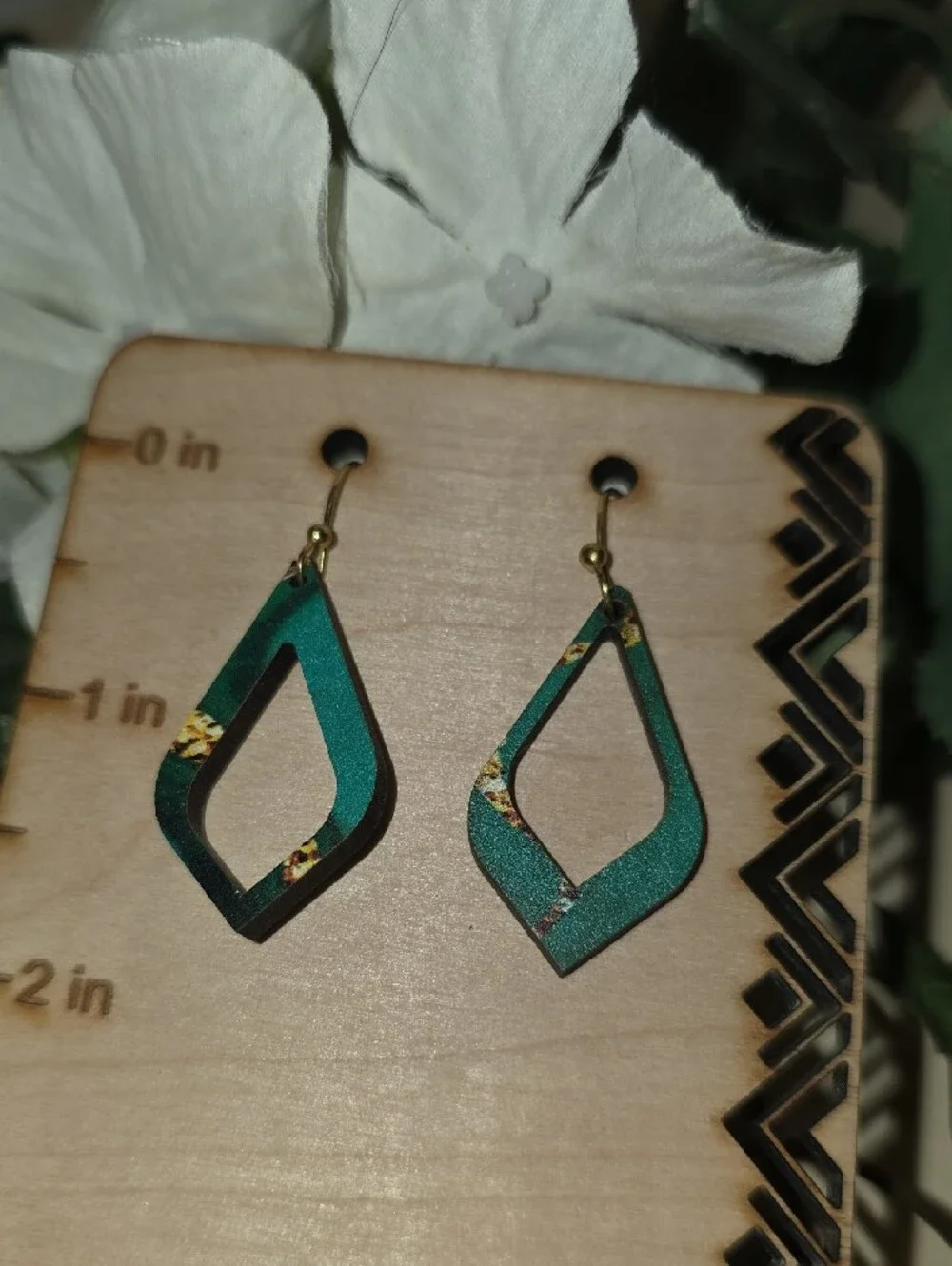 Green Geometric Drop Earrings - Women Jewelry